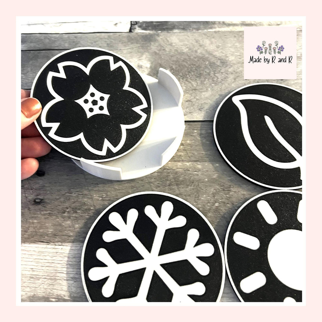 Season Coasters (set of 4) and Holder