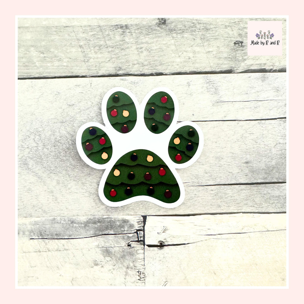 Christmas Tree Paw Print Sticker