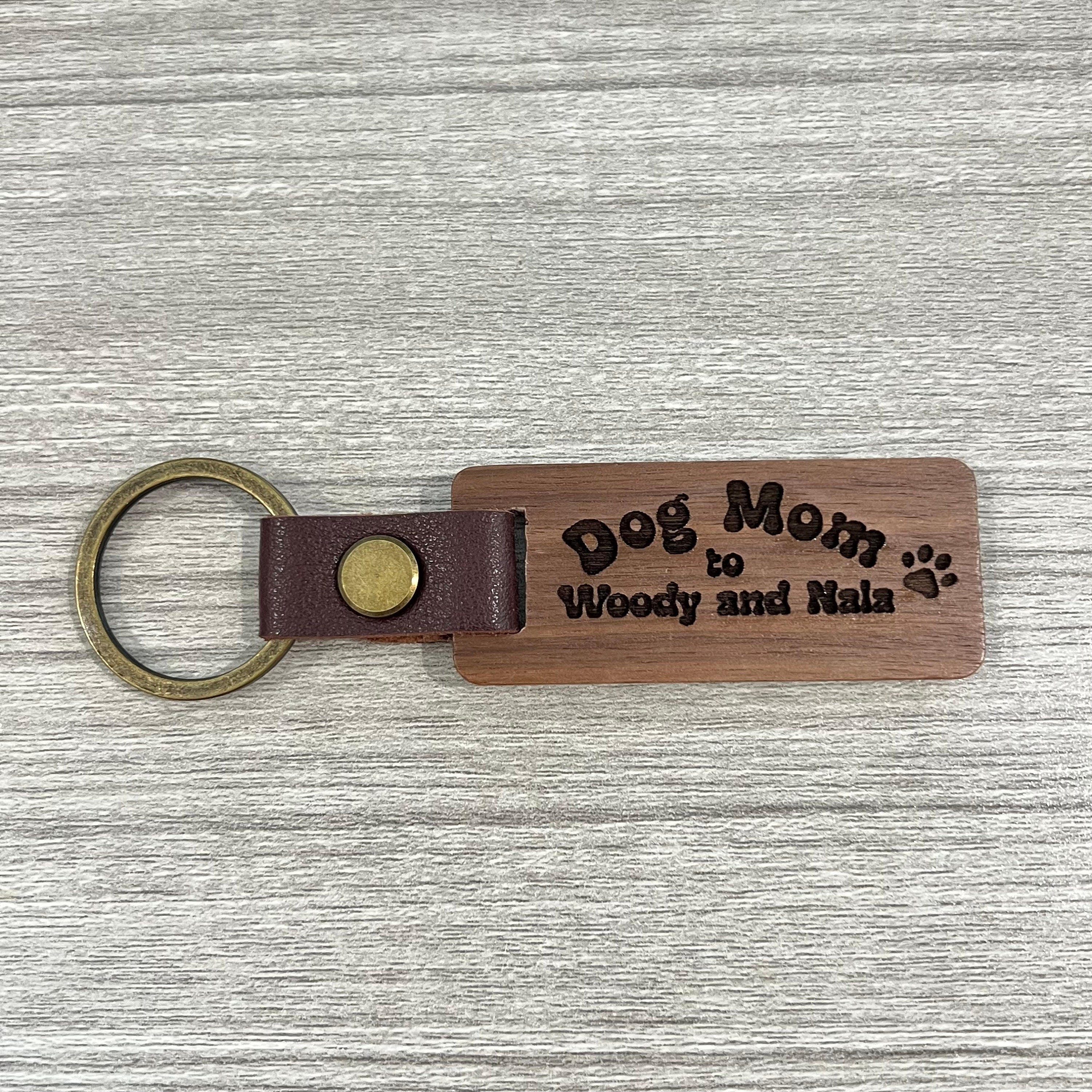 Custom Dog Mom Laser Engraved Wood Keychain