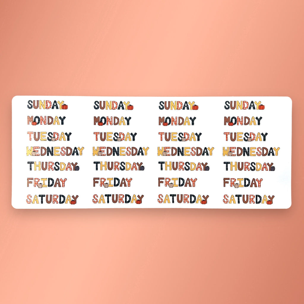 Fall Days of the Week Planner Stickers
