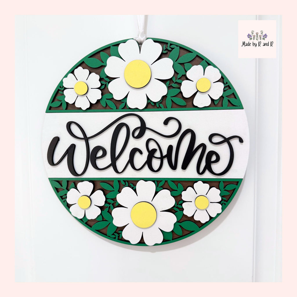 Welcome Daisy Painted Wood Sign