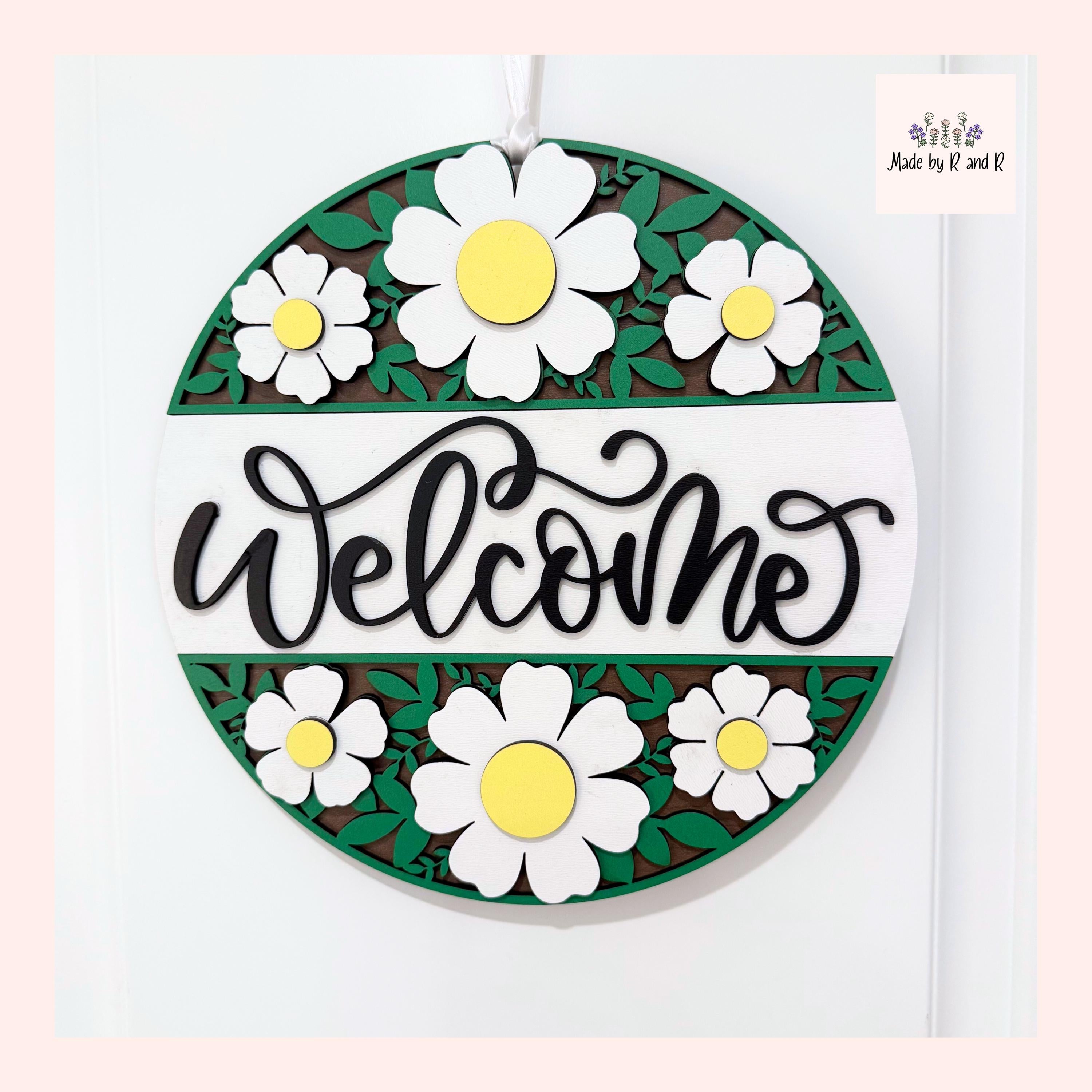 Welcome Daisy Painted Wood Sign