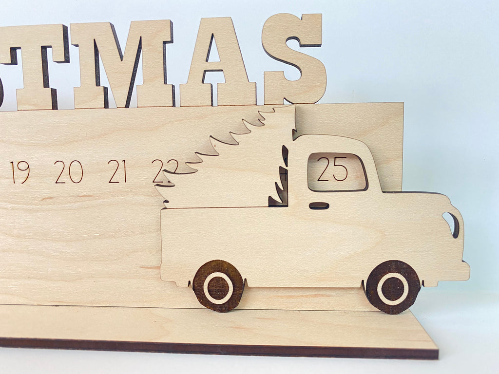 Merry Christmas Truck Wood Holiday Countdown