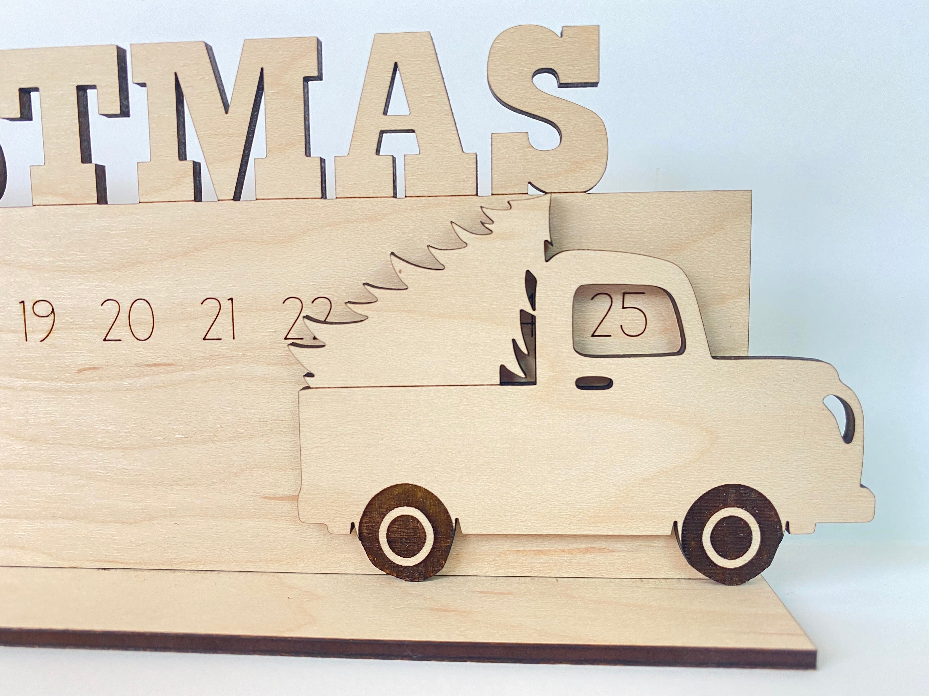 Merry Christmas Truck Wood Holiday Countdown