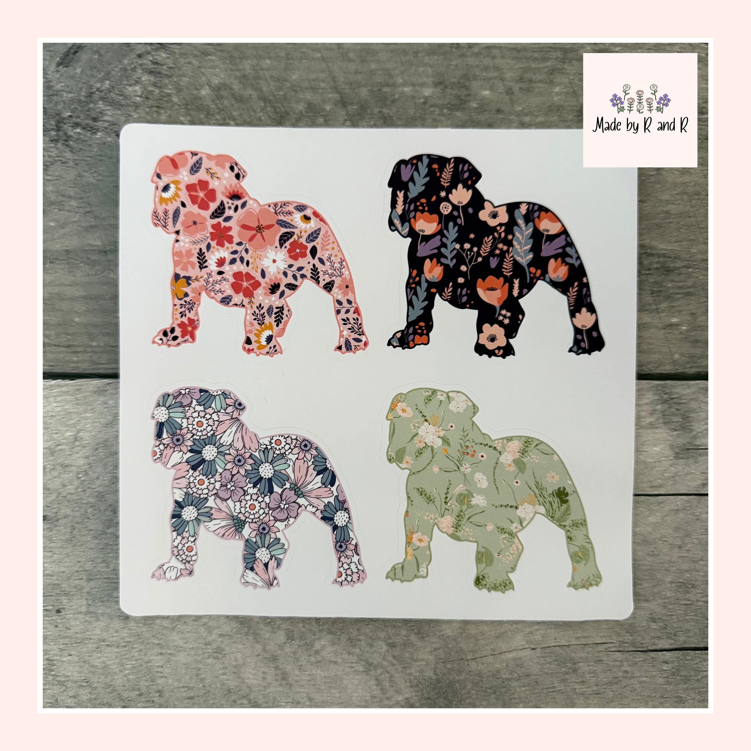 Floral Bulldog Stickers (set of 4)