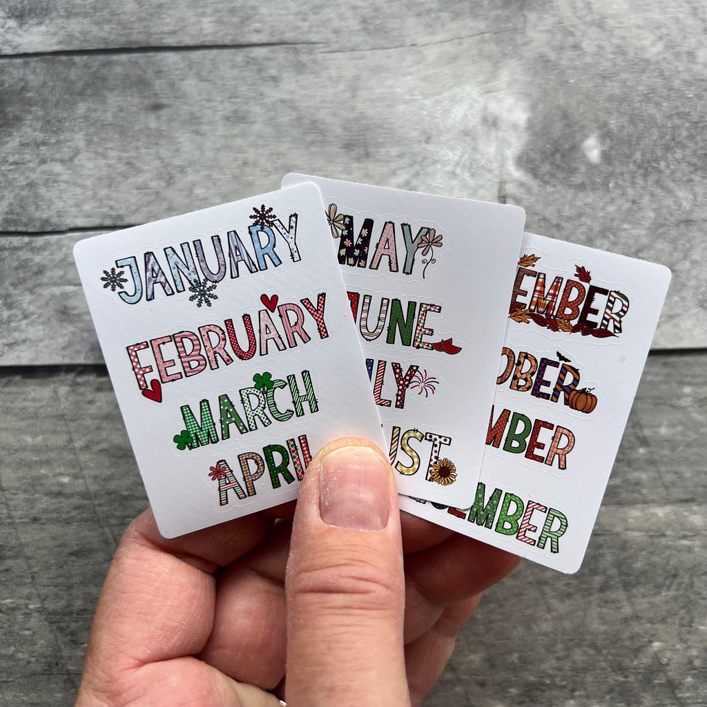 Month Name Stickers (set of 12) choose large or small size