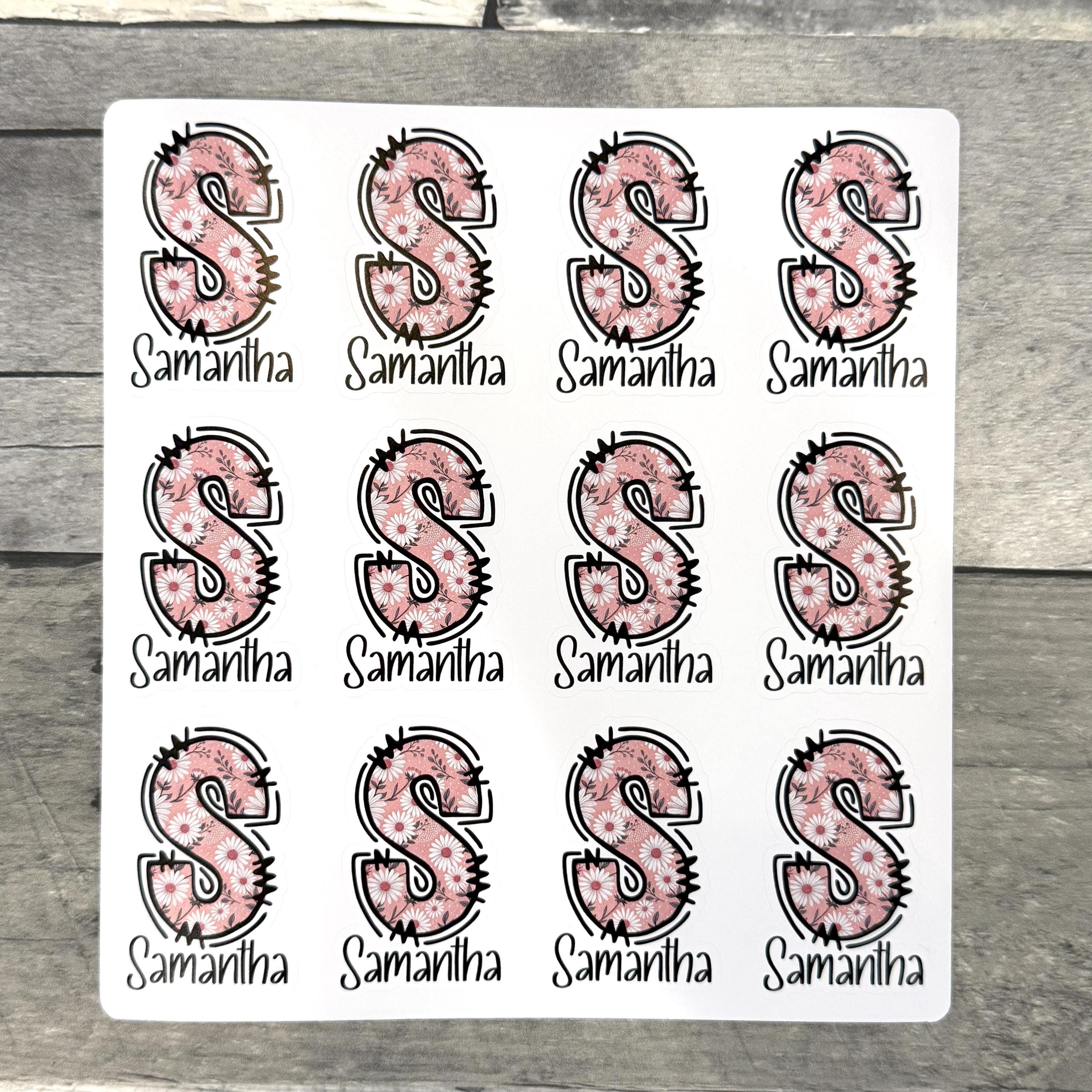Custom Name and Monogram Pink Floral Boho Stickers (set of 12)