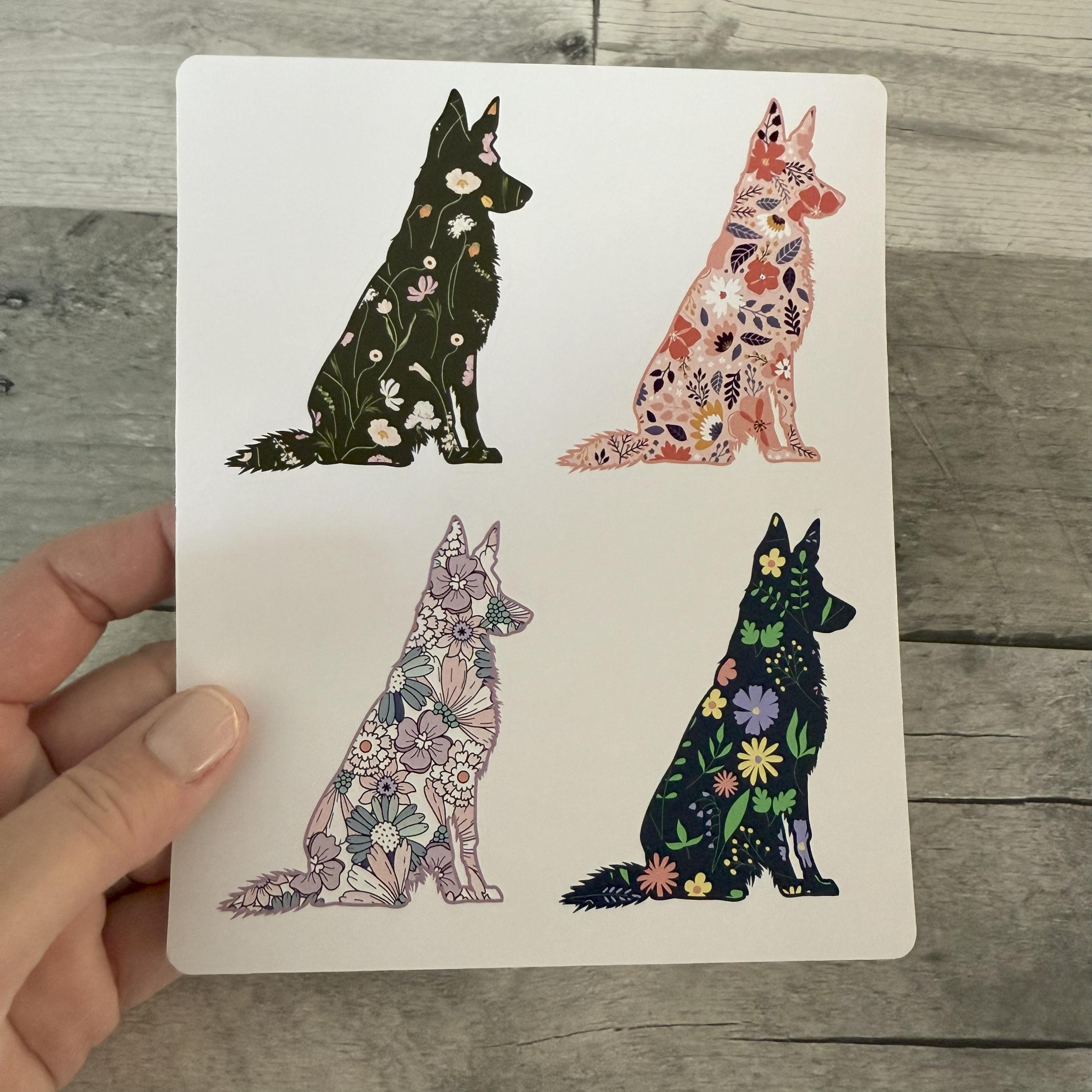 Floral German Shepherd Stickers (set of 4)