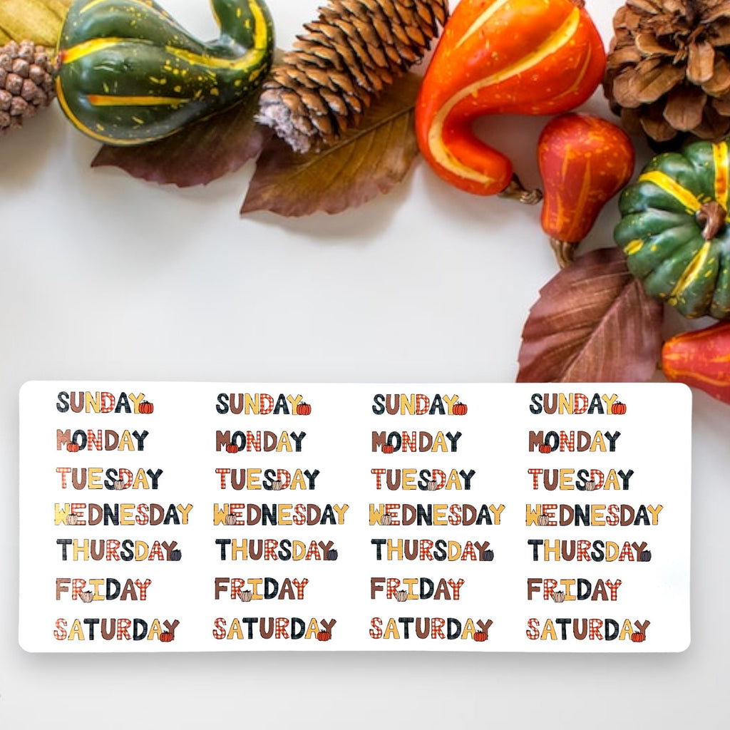 Fall Days of the Week Planner Stickers