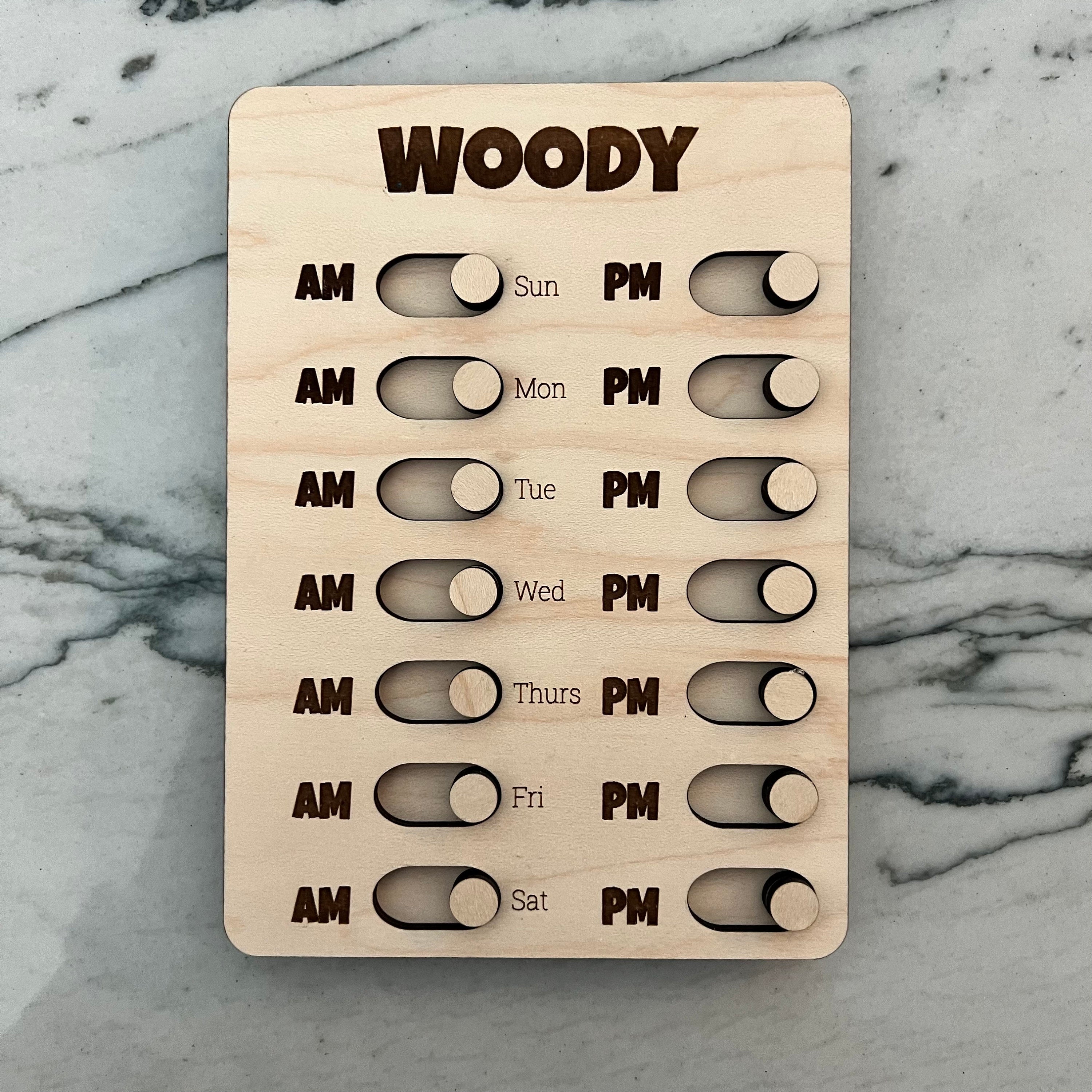 Wood Customizable Weekly AM PM Checklist