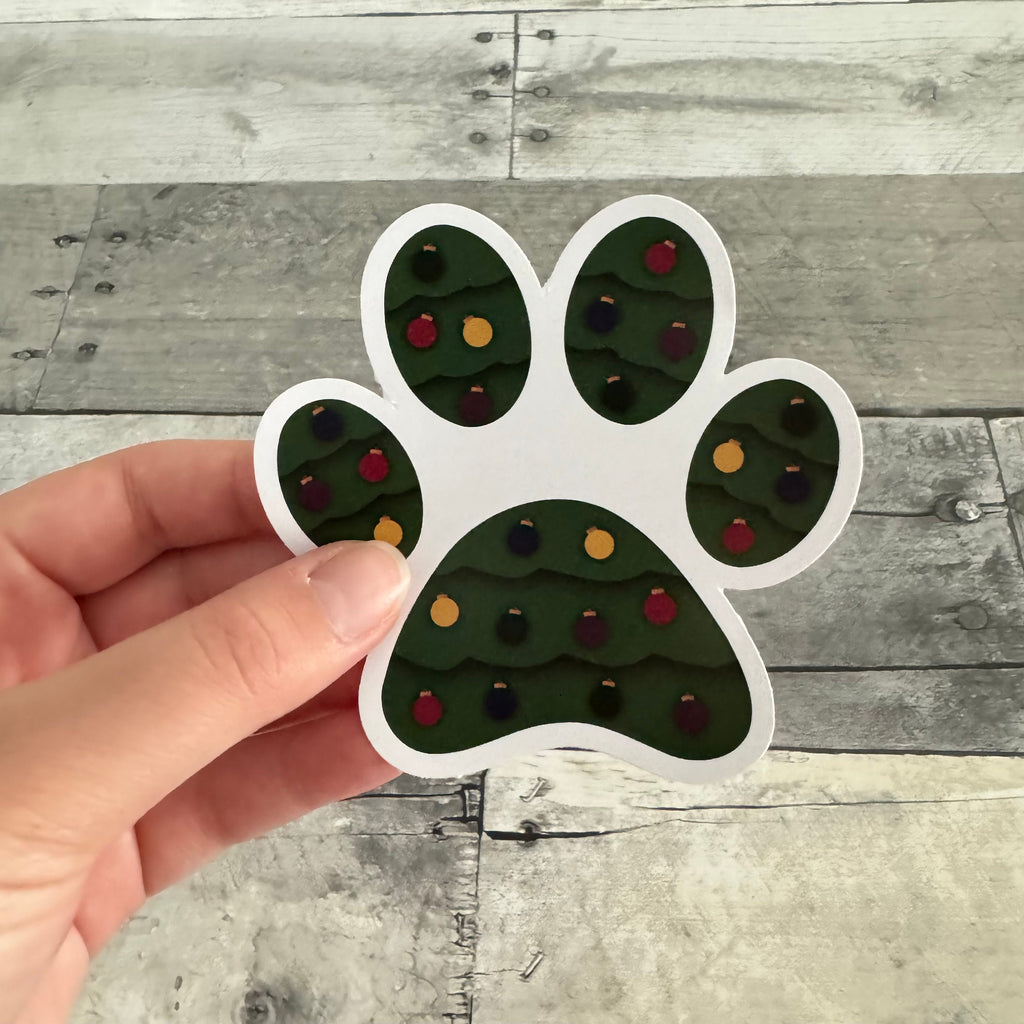 Christmas Tree Paw Print Sticker