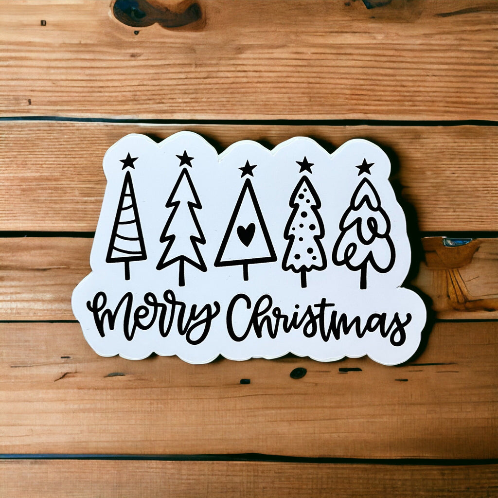 Merry Christmas Doodle Trees Sticker