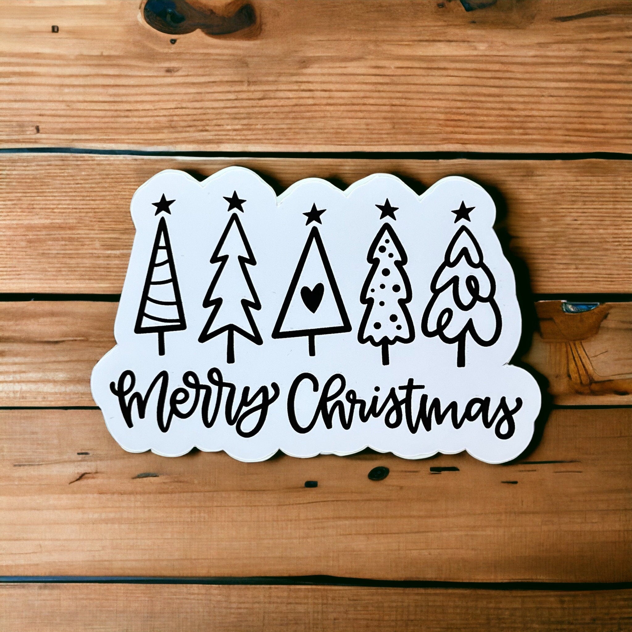 Merry Christmas Doodle Trees Sticker
