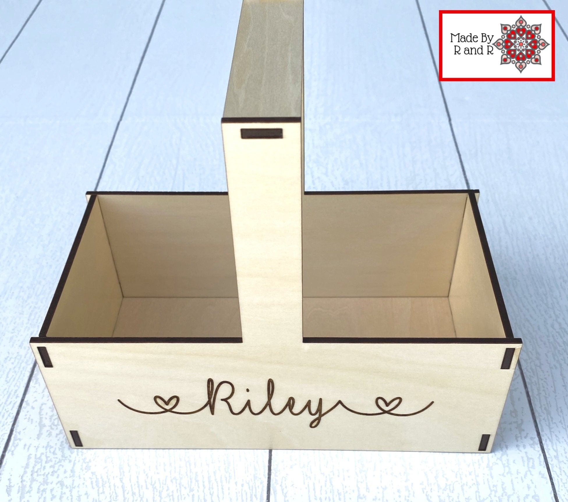 Custom Wood Basket with Engraved Name From Made By R And R