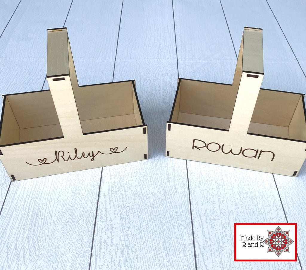 Custom Wood Basket with Engraved Name From Made By R And R