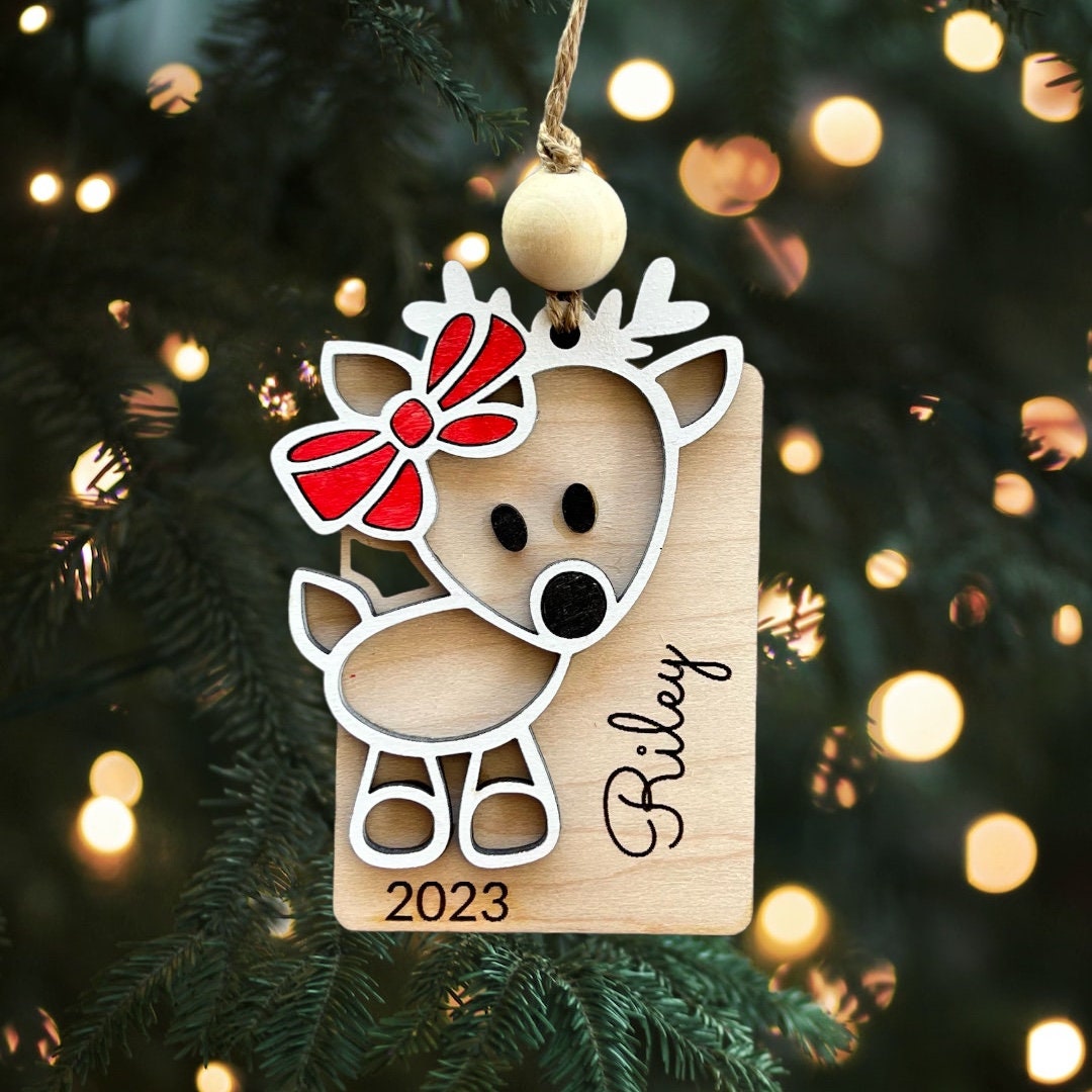 Custom Reindeer Wood Ornament (Choose boy or girl) From Made By R And R