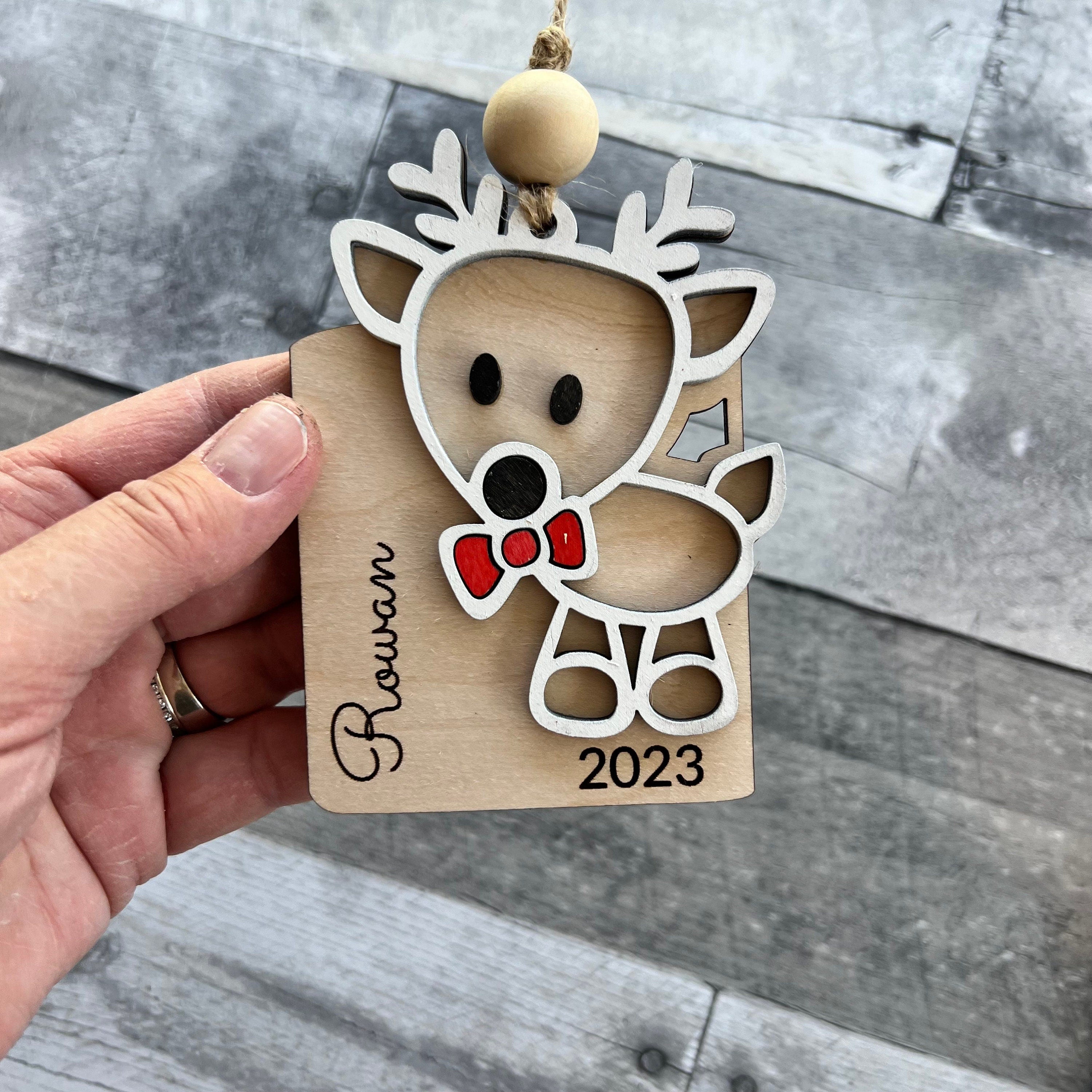 Custom Reindeer Wood Ornament (Choose boy or girl) From Made By R And R