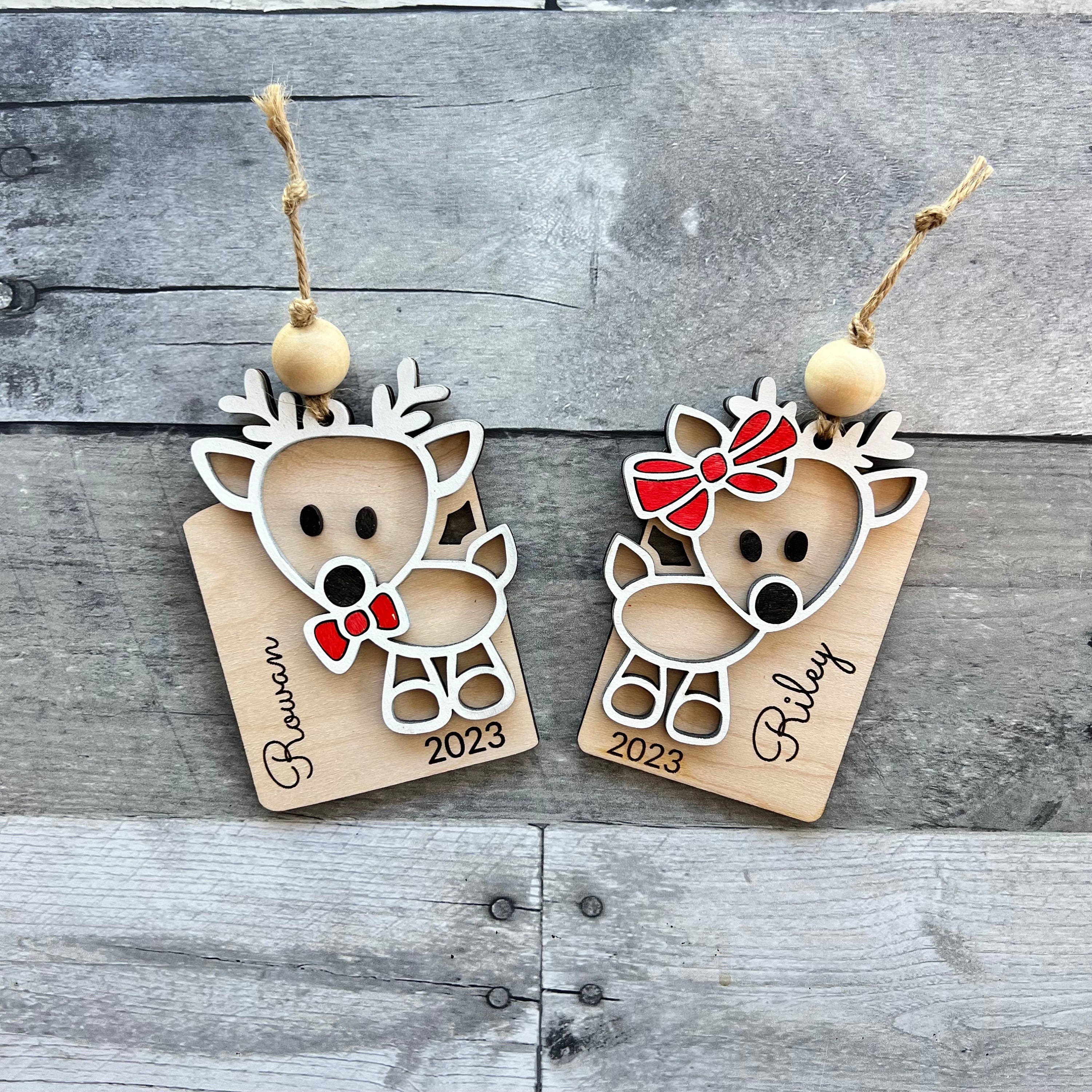 Custom Reindeer Wood Ornament (Choose boy or girl) From Made By R And R