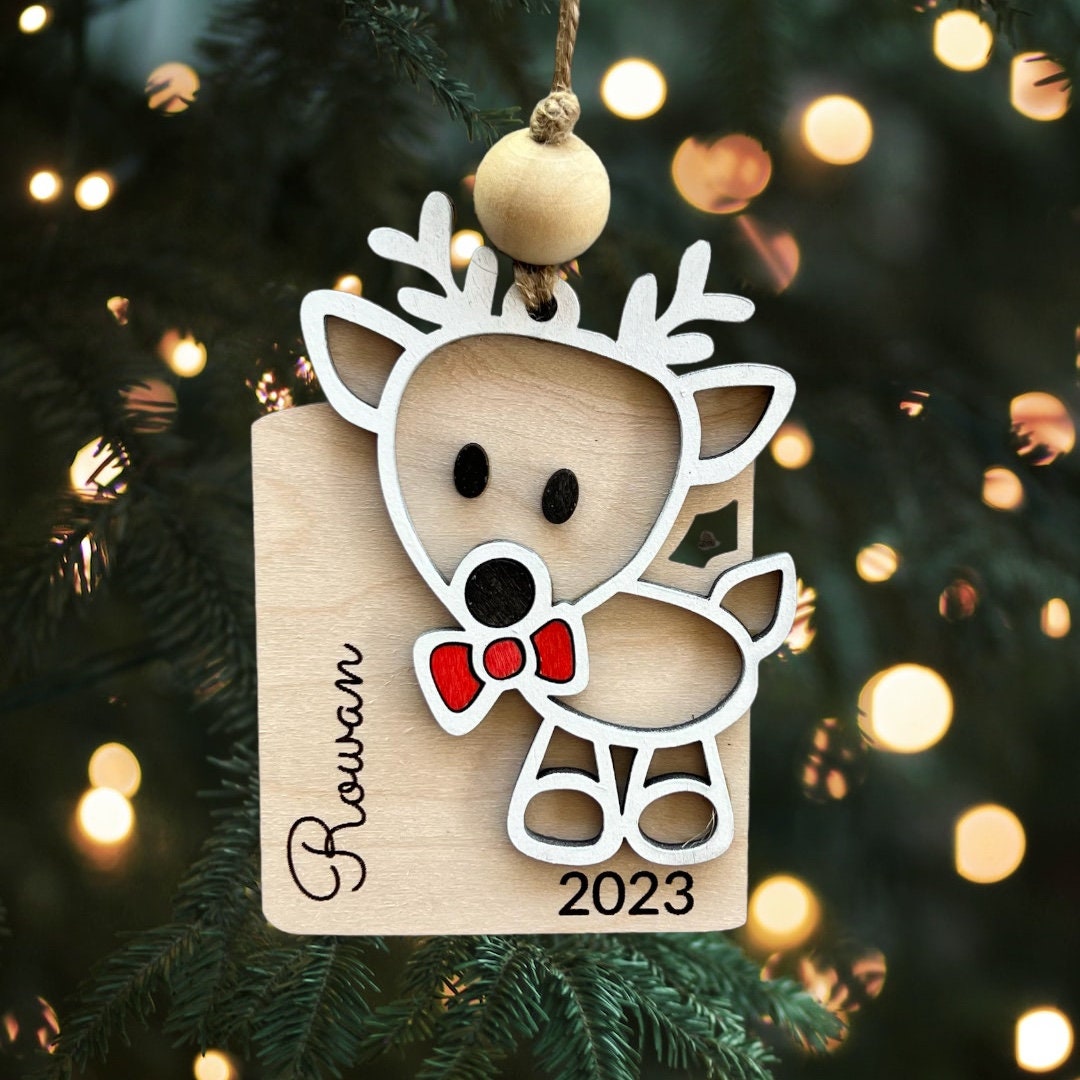 Custom Reindeer Wood Ornament (Choose boy or girl) From Made By R And R