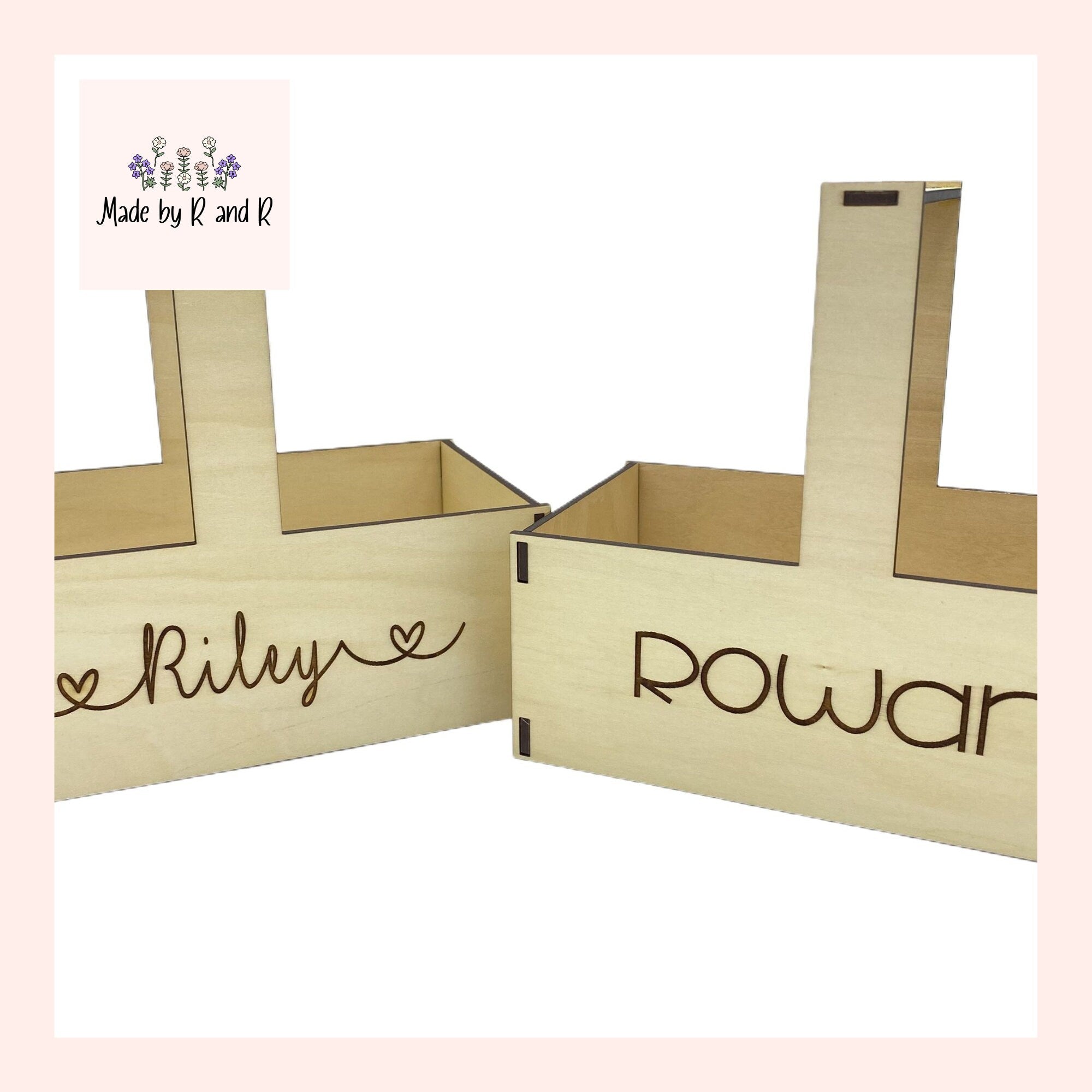 Custom Wood Basket with Engraved Name From Made By R And R