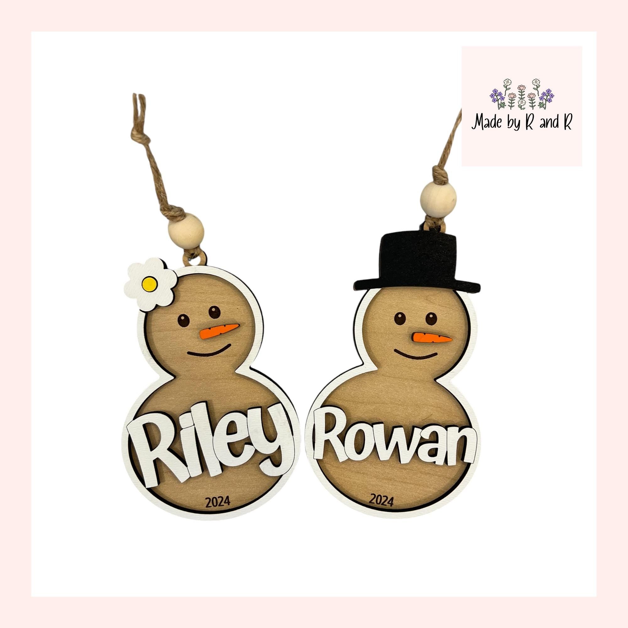 Custom Wood Snowman Ornament (Choose hat or flower) From Made By R And R