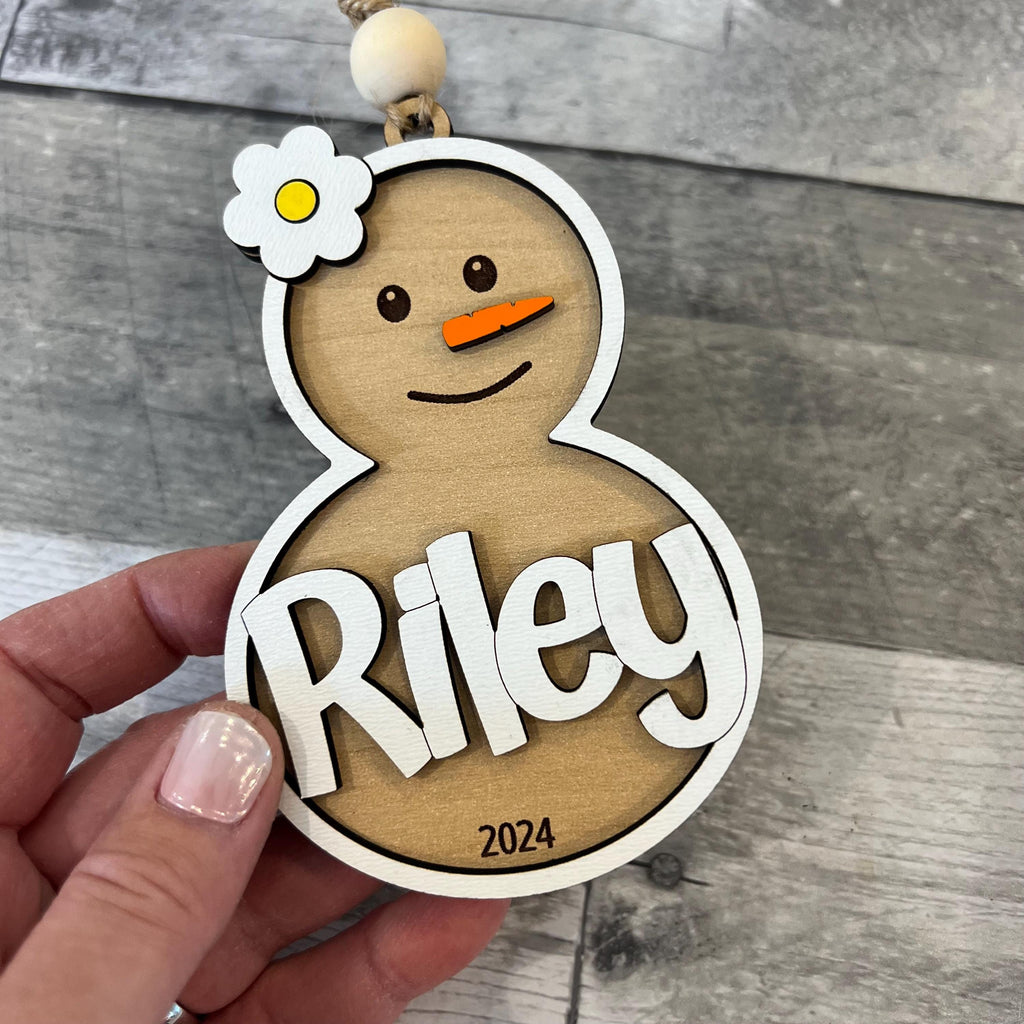 Custom Wood Snowman Ornament (Choose hat or flower) From Made By R And R