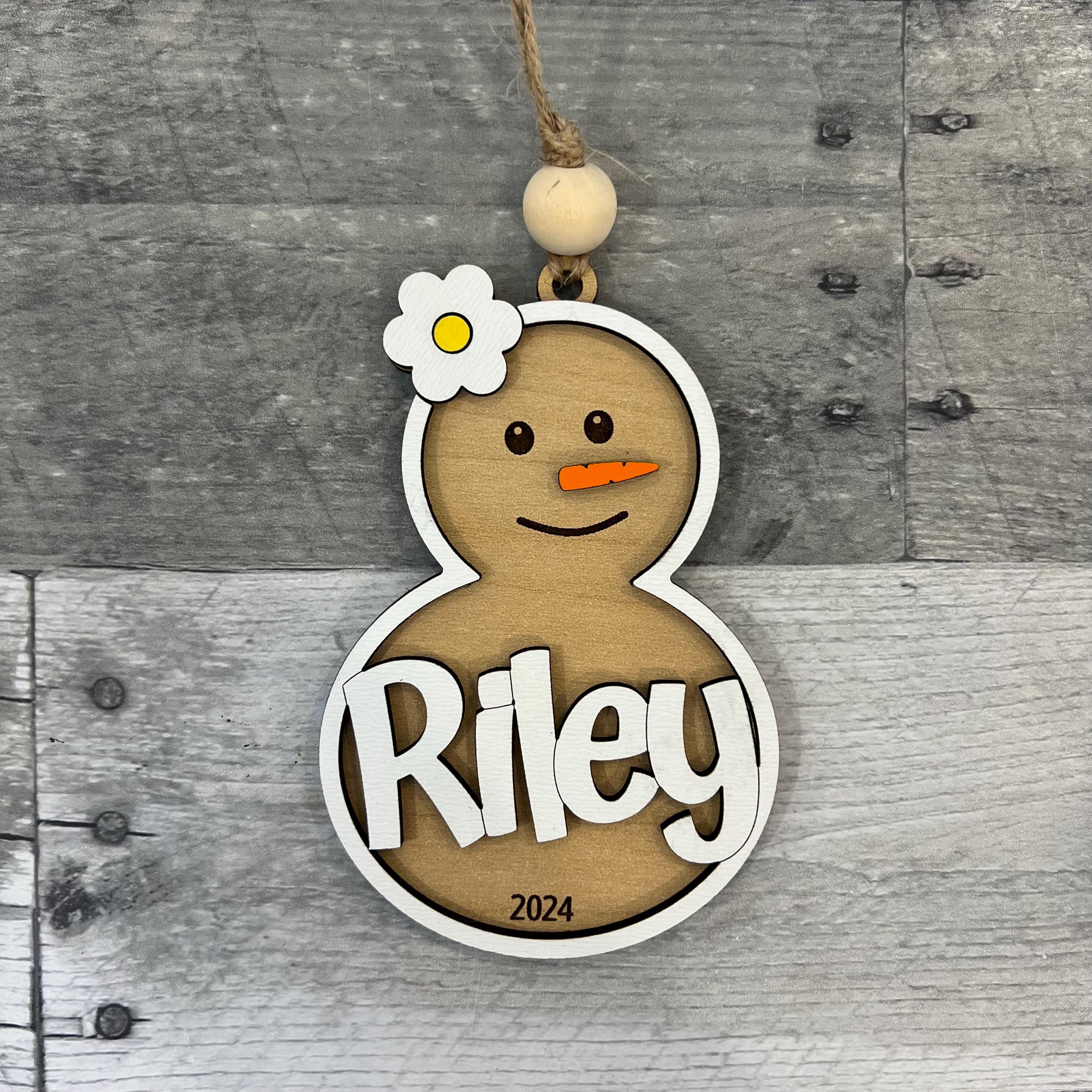 Custom Wood Snowman Ornament (Choose hat or flower) From Made By R And R