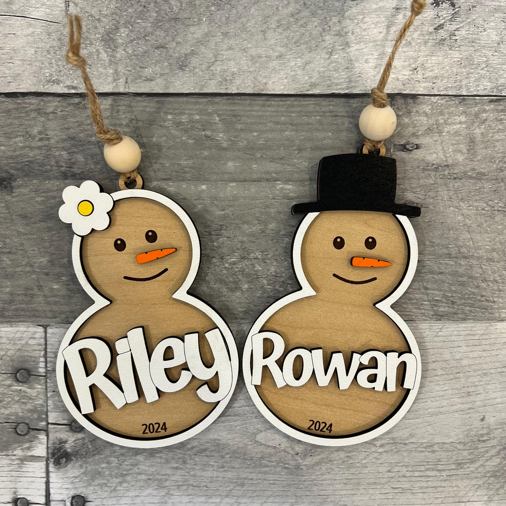 Custom Wood Snowman Ornament (Choose hat or flower) From Made By R And R
