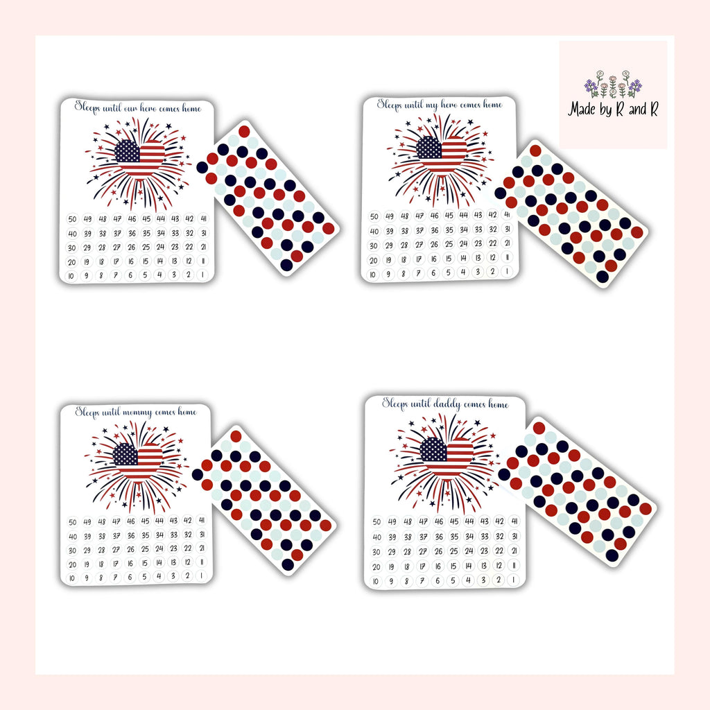 Sleeps Until My Hero/Mom/Dad Sticker Countdown (Choose One) From Made By R And R