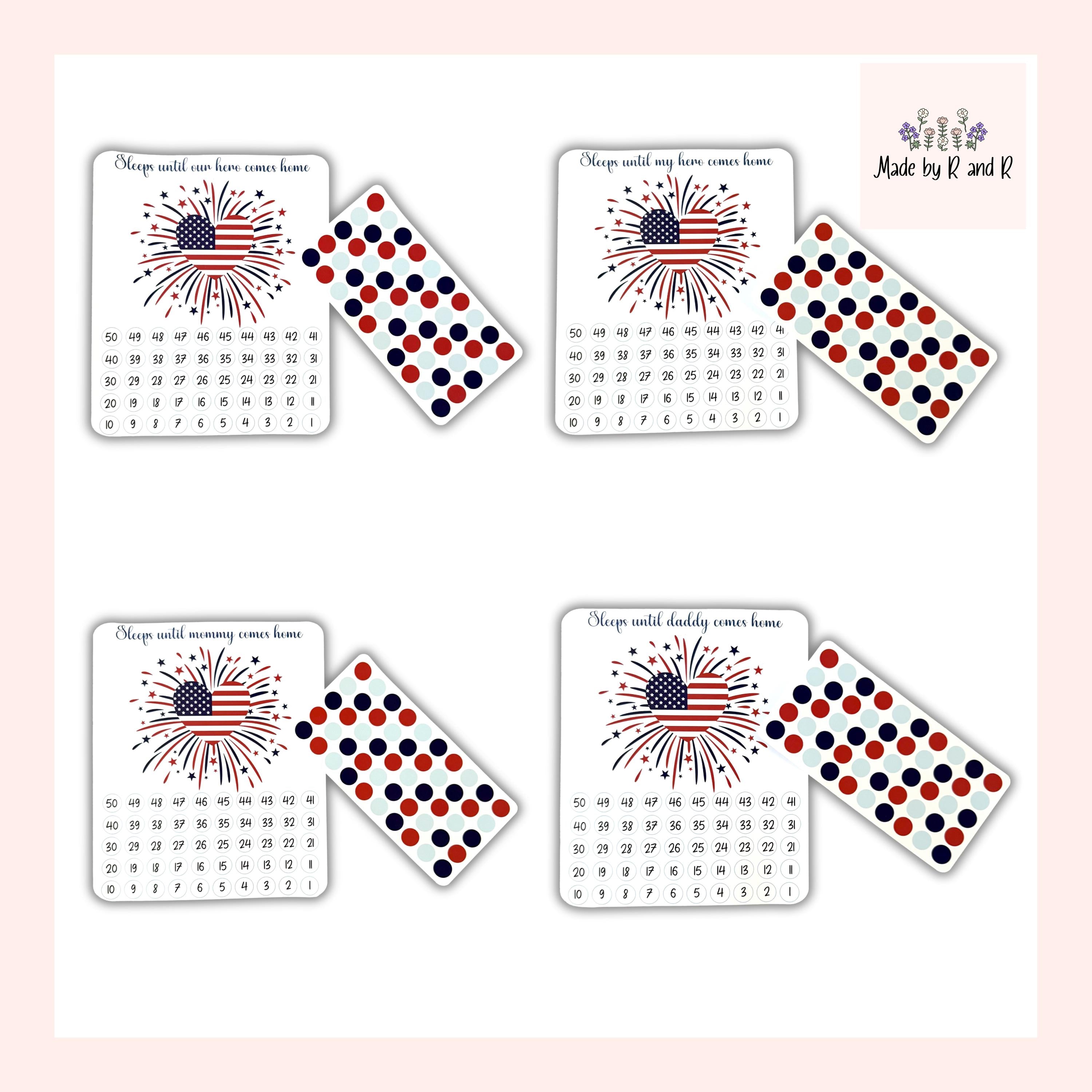 Sleeps Until My Hero/Mom/Dad Sticker Countdown (Choose One) From Made By R And R