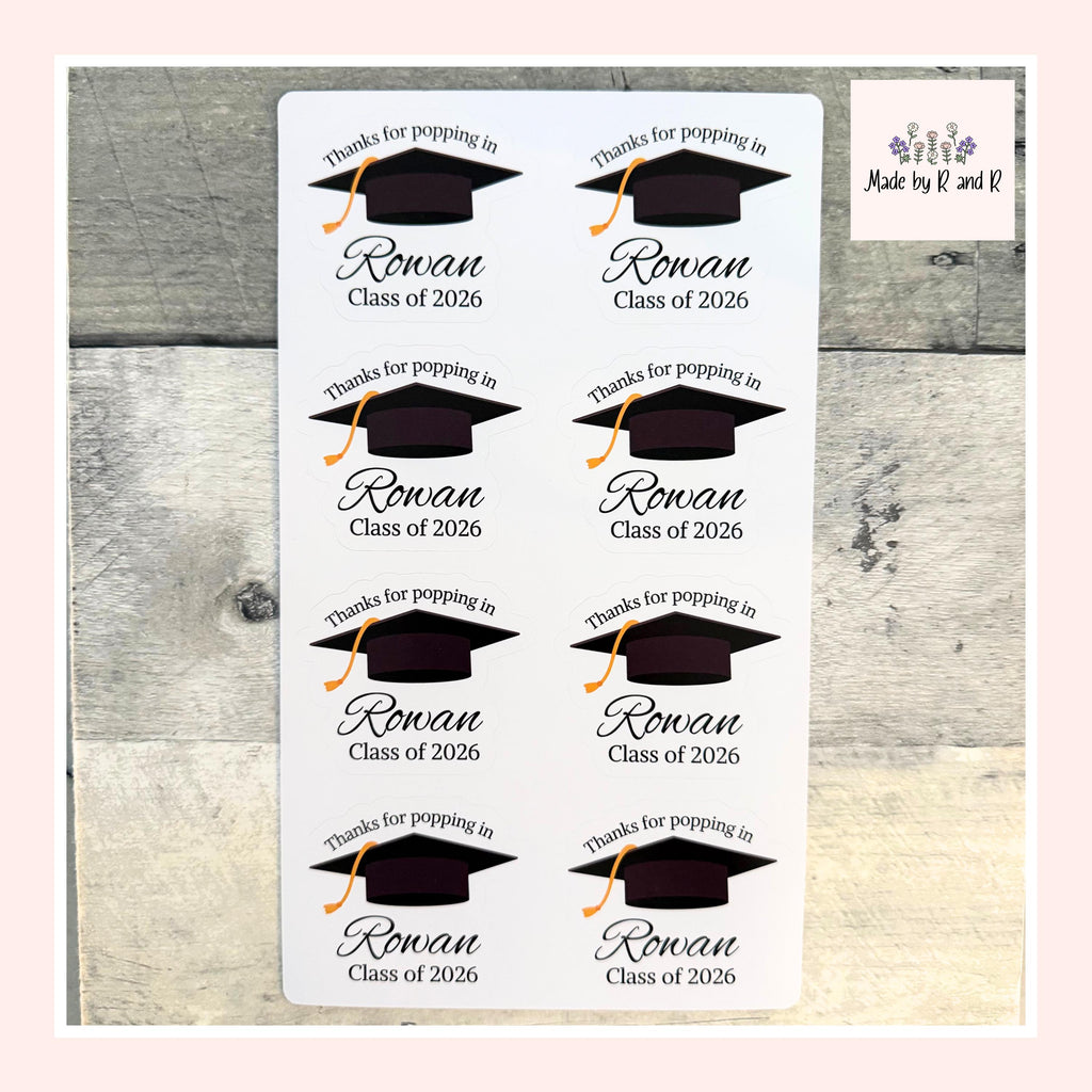 Thanks For Popping In Graduation Stickers (set of 8) From Made By R And R