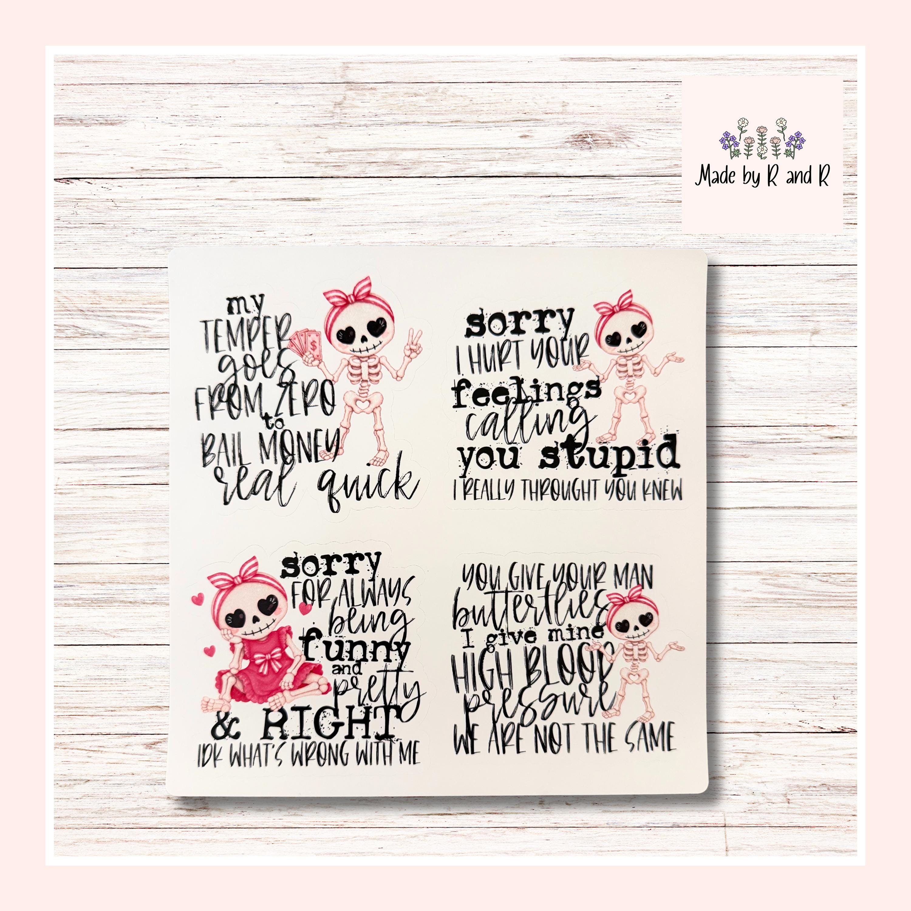 Sarcastic Girly Skeleton Stickers (Set of 4)