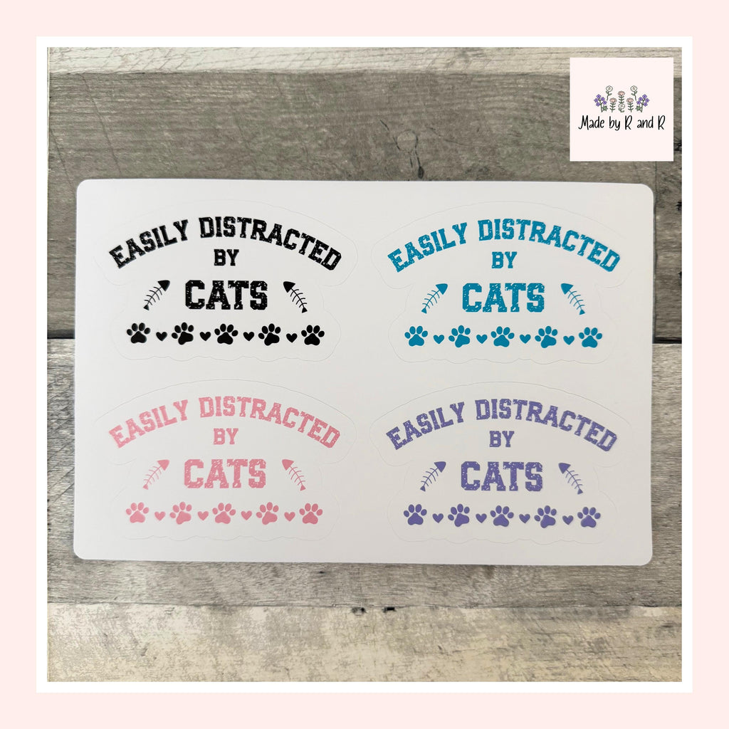 Easily Distracted By Cats Sticker (Set of 4) From Made By R And R