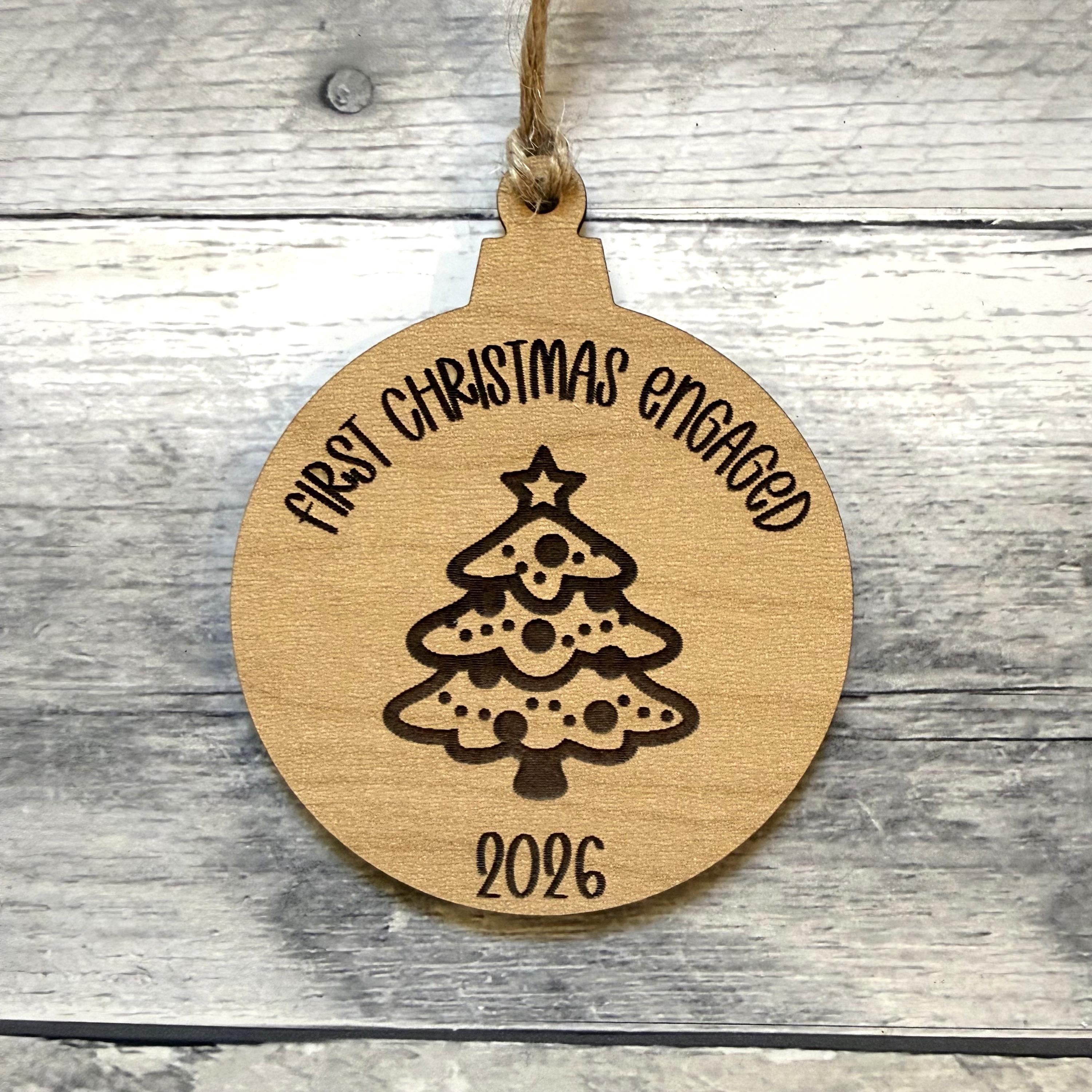 First Christmas Engaged OR Married Wood Ornament From Made By R And R