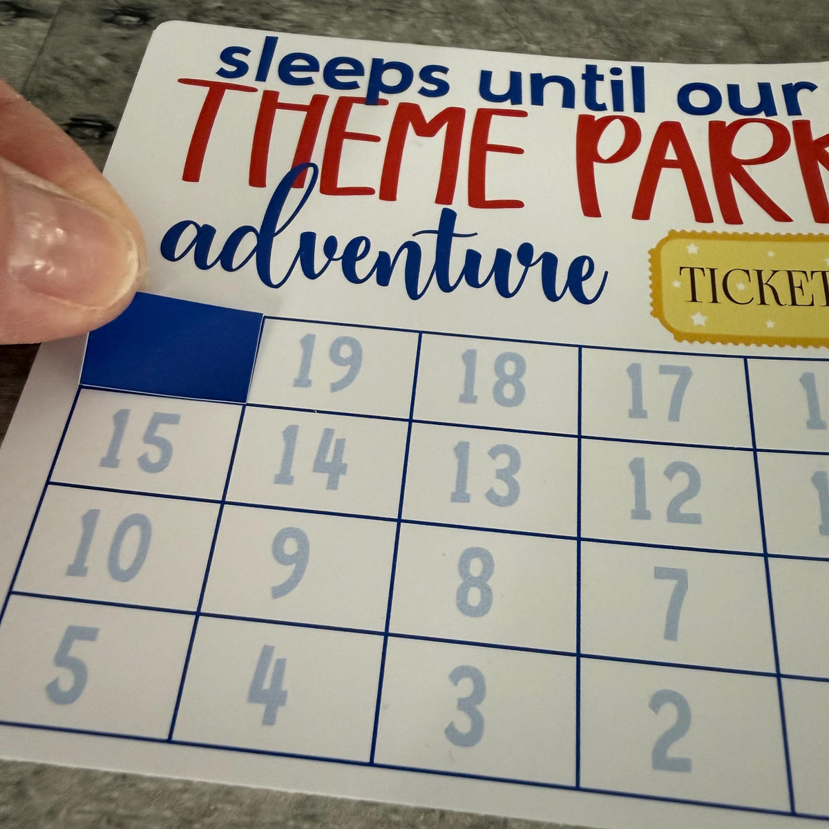 Sleeps Until Our Theme Park Adventure Small Countdown Sticker From Made By R And R
