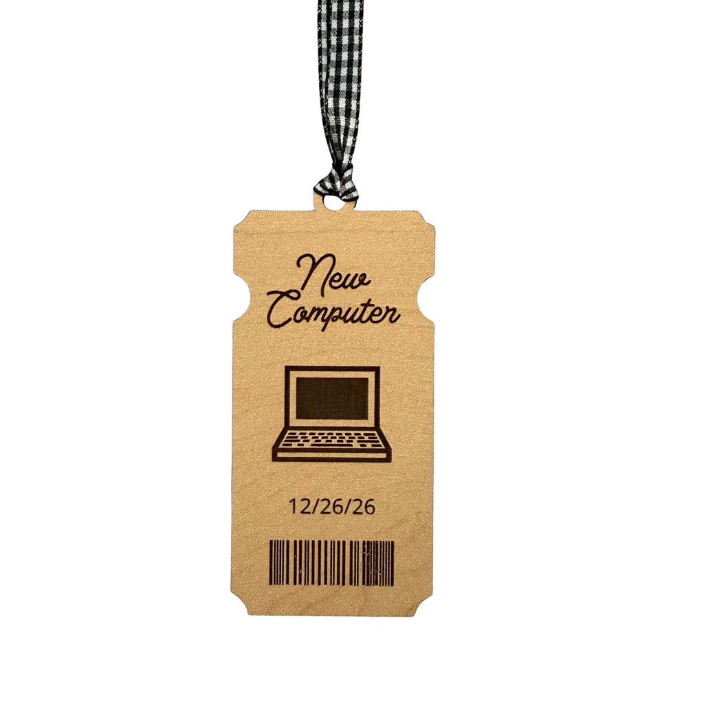 New Computer Ticket Wood Ornament From Made By R And R