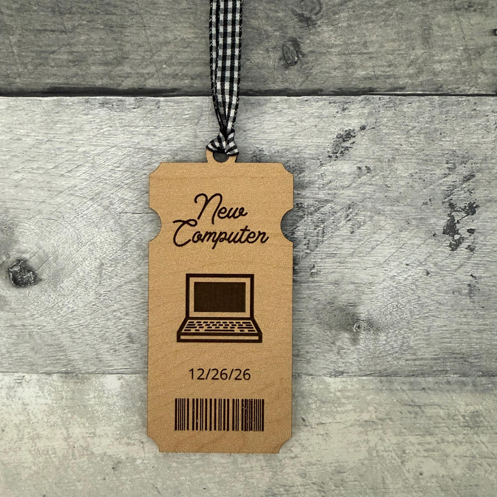 New Computer Ticket Wood Ornament From Made By R And R