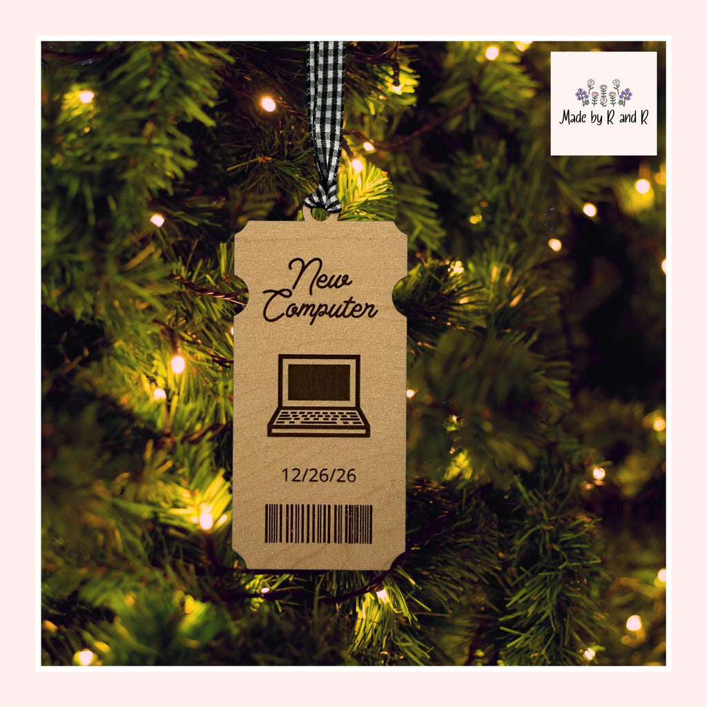 New Computer Ticket Wood Ornament From Made By R And R