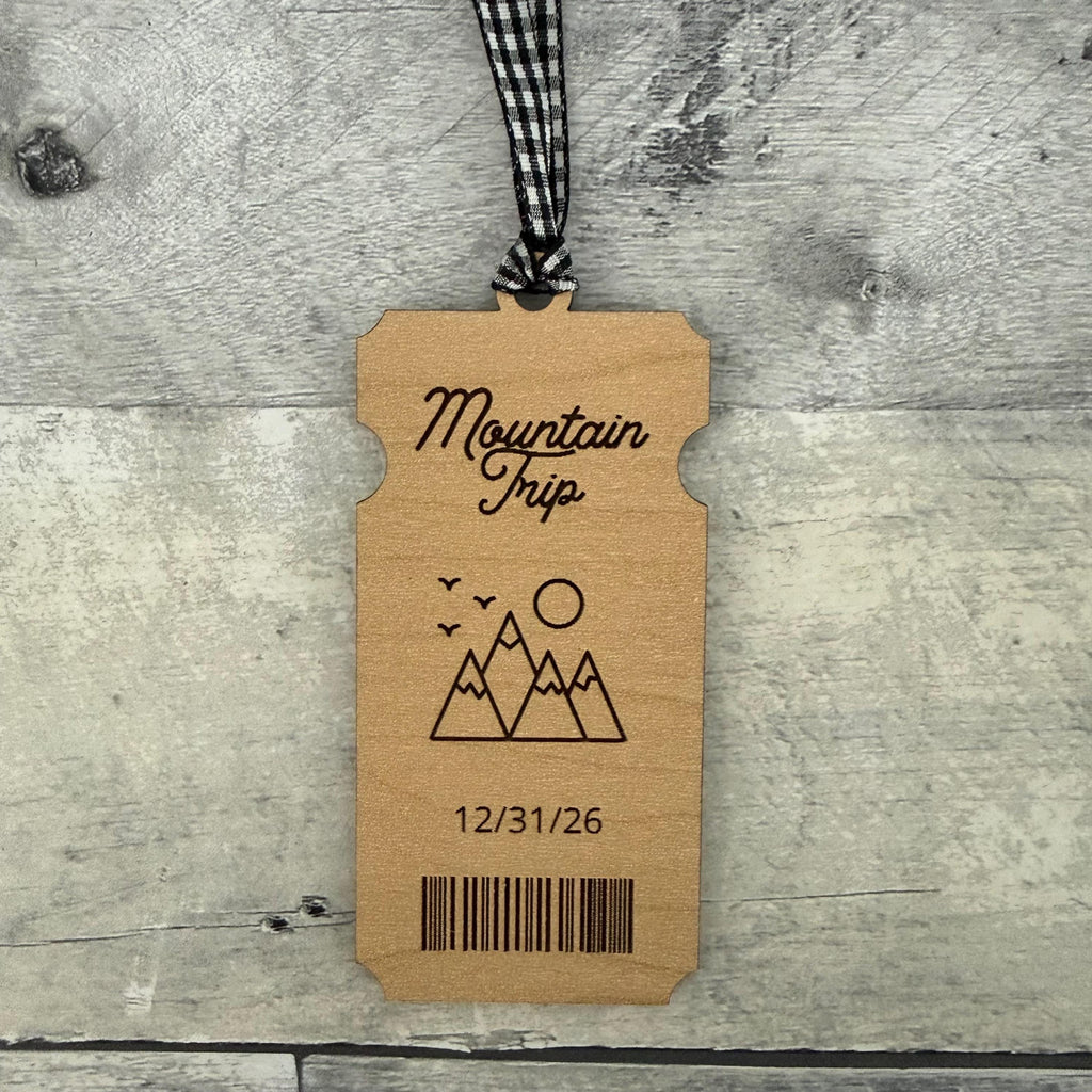 Mountain Trip Ticket Wood Ornament From Made By R And R