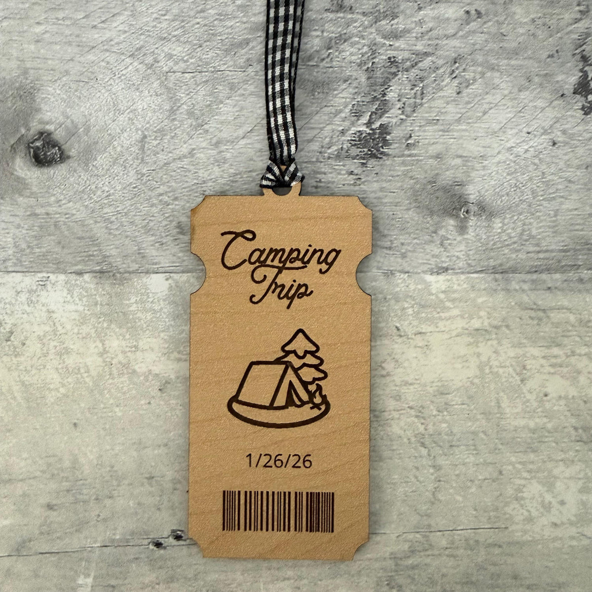 Camping Trip Ticket Wood Ornament From Made By R And R