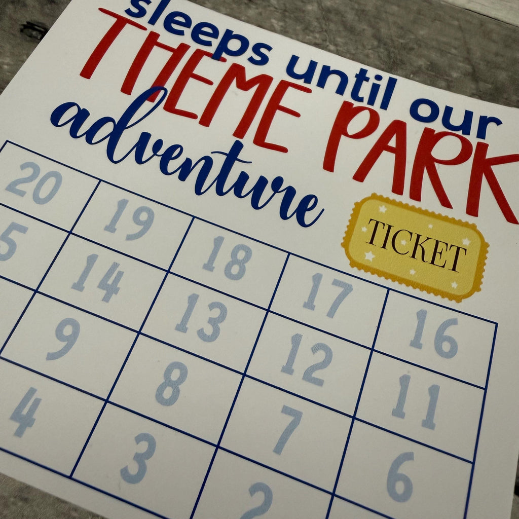 Sleeps Until Our Theme Park Adventure Small Countdown Sticker From Made By R And R