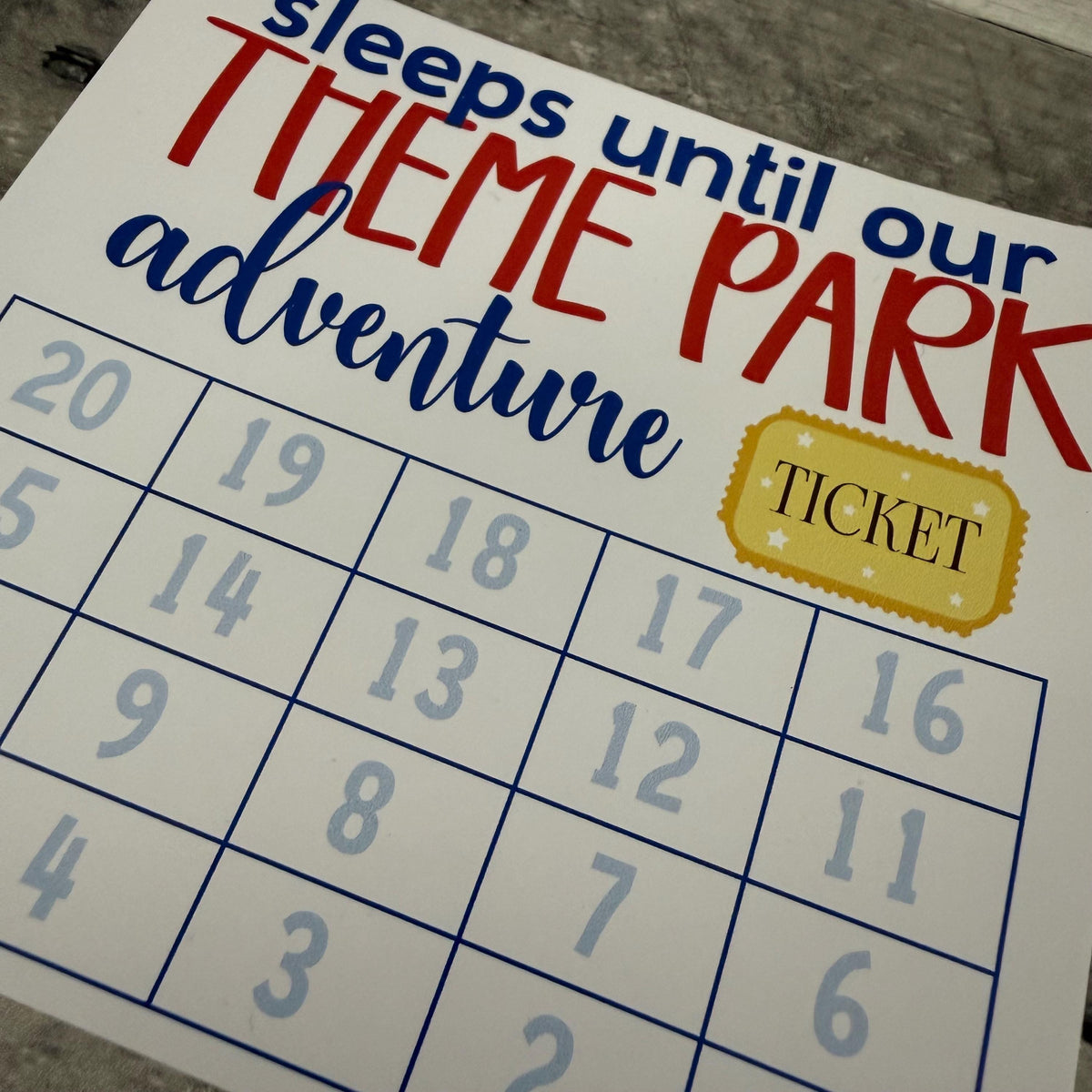 Sleeps Until Our Theme Park Adventure Small Countdown Sticker From Made By R And R