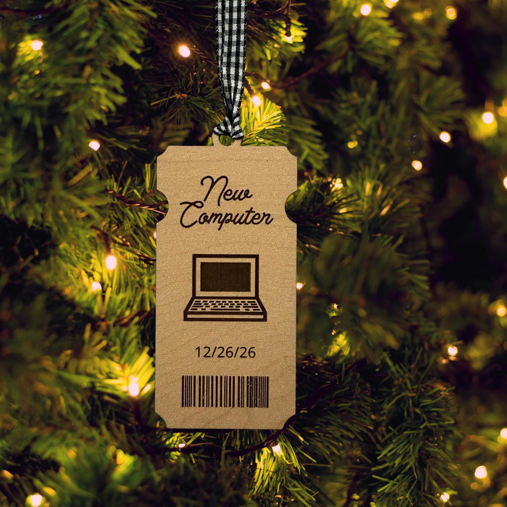 New Computer Ticket Wood Ornament From Made By R And R