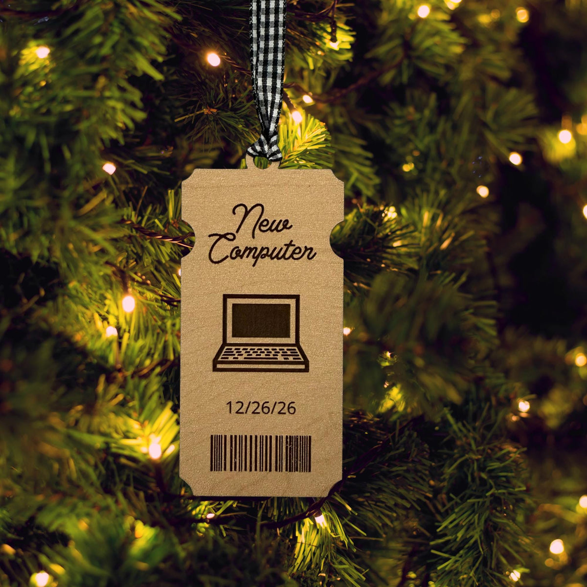 New Computer Ticket Wood Ornament From Made By R And R