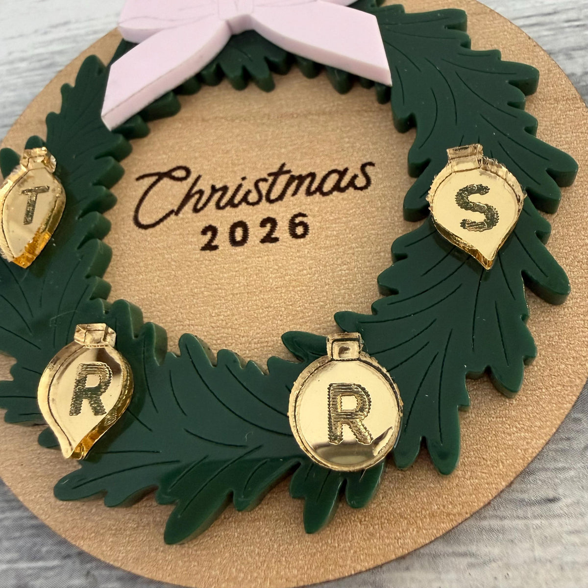 Christmas Wreath Wood and Acrylic Ornament From Made By R And R