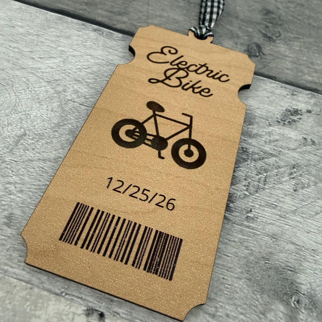 Electric Bike Ticket Wood Ornament From Made By R And R