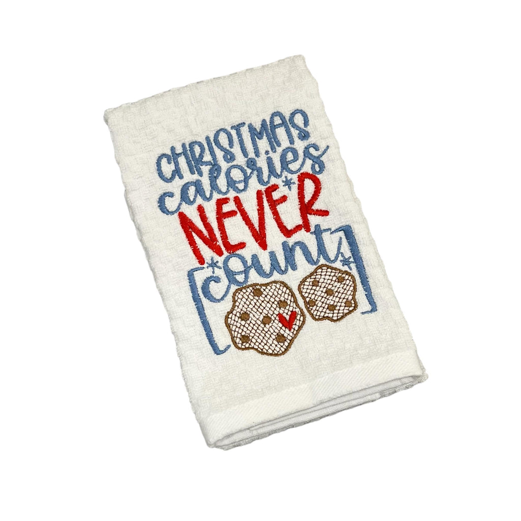 Christmas Calories Never Count Embroidered Kitchen Dish Towel