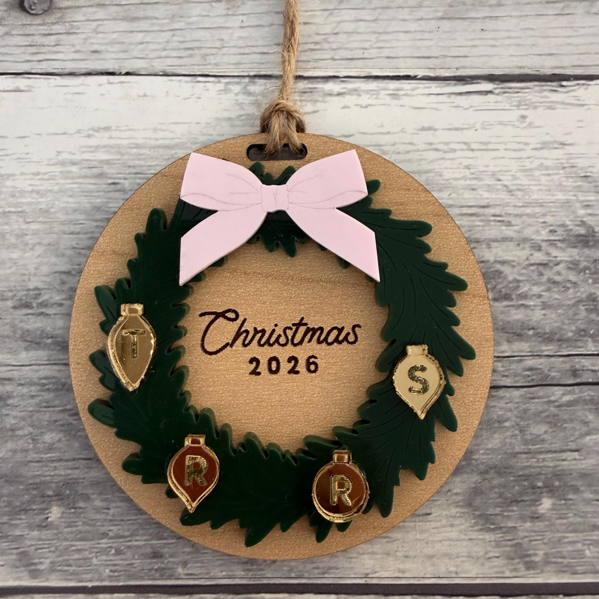 Christmas Wreath Wood and Acrylic Ornament From Made By R And R