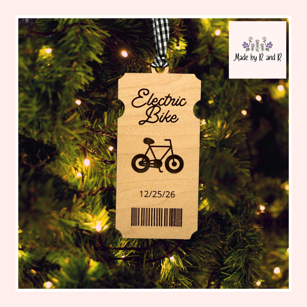 Electric Bike Ticket Wood Ornament From Made By R And R