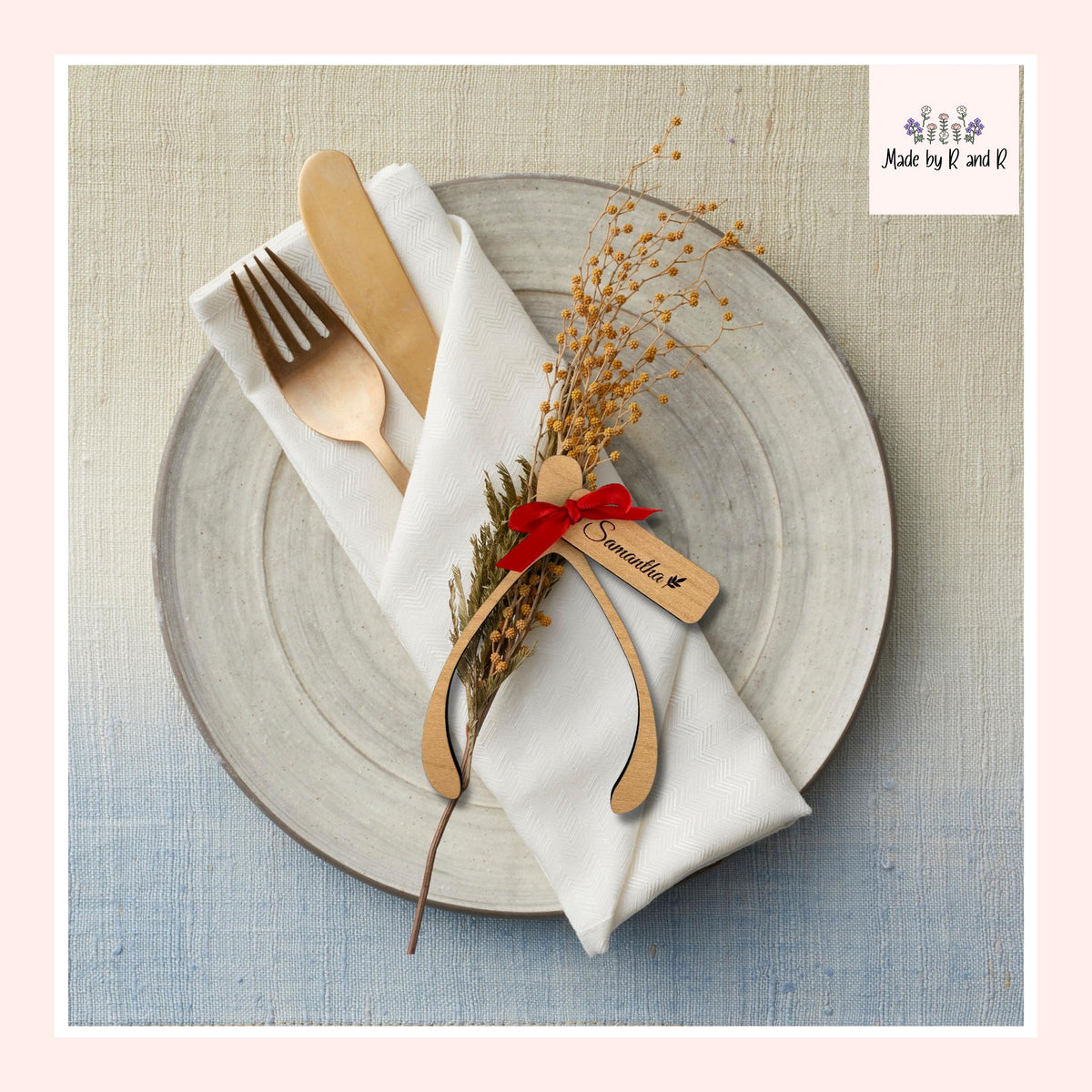Custom Thanksgiving Wishbone Wood Place Settings (Set of 4) From Made By R And R